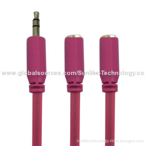 Splitter Cables with 3.5mm Jack, Super Soft Flat Line, Half Shiny/Matte, 3.5mm SP Male-2mm Female